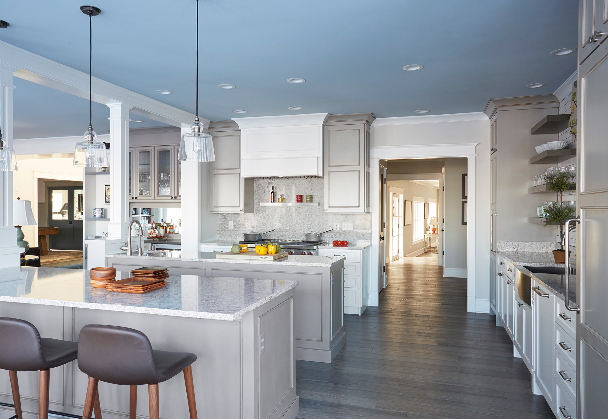 Transitional White Kitchen Cabinets With Gray Showplace Cabinetry